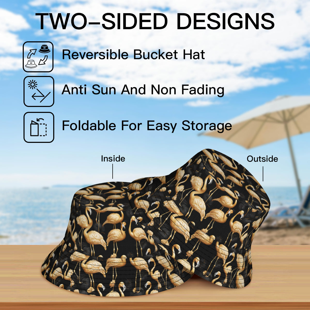 Pink Flamingo Double-Sided Unisex Polyester Bucket Hat