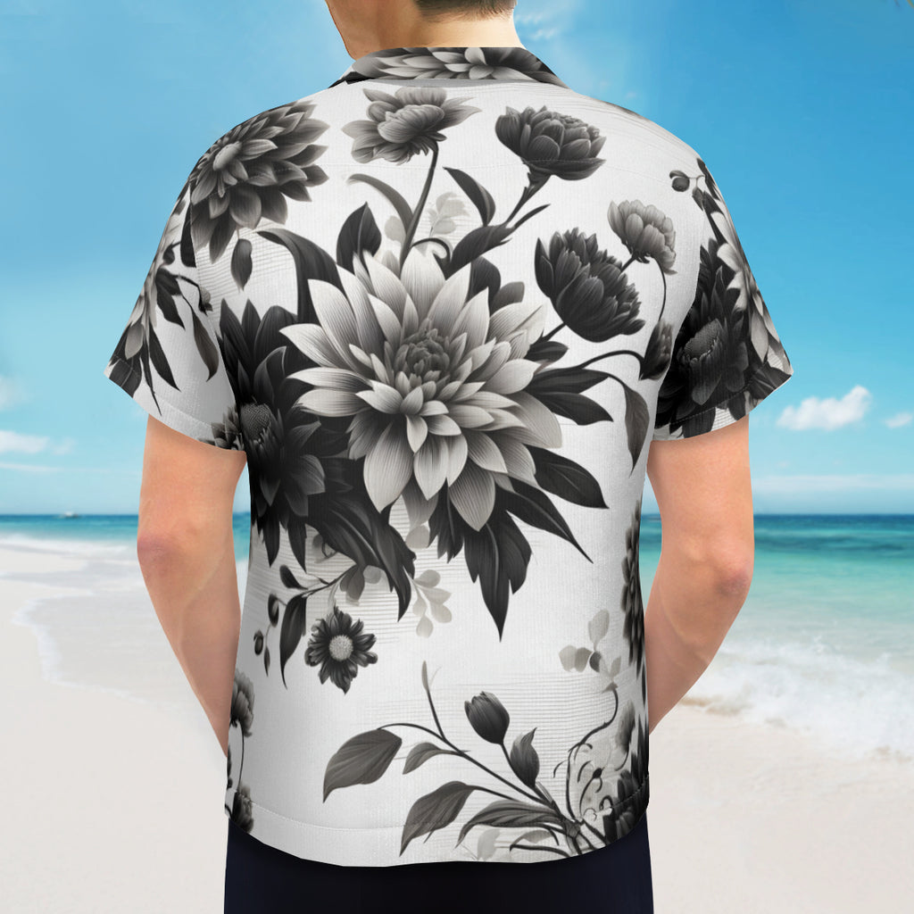 Black And White Floral Short Sleeves Men's Shirt Short Sleeves Men's Shirt