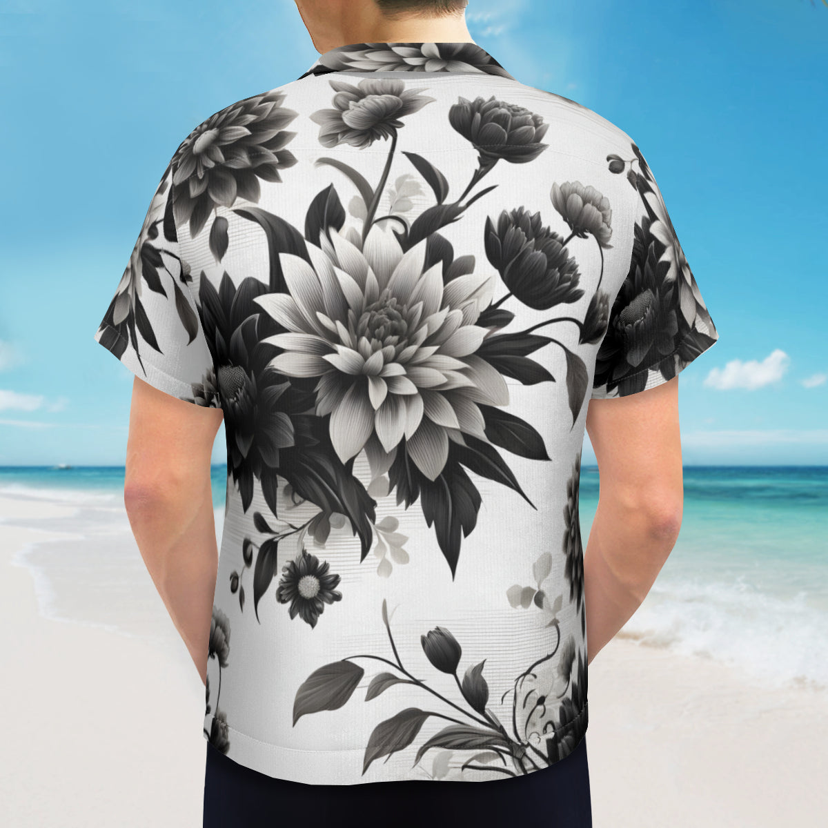 Black And White Floral Short Sleeves Men's Shirt Short Sleeves Men's Shirt