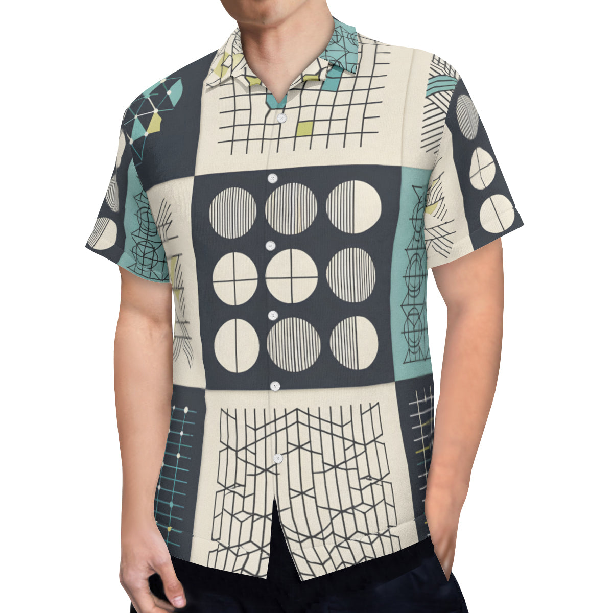 Minimalistic Geometric Short Sleeves Men's Shirt