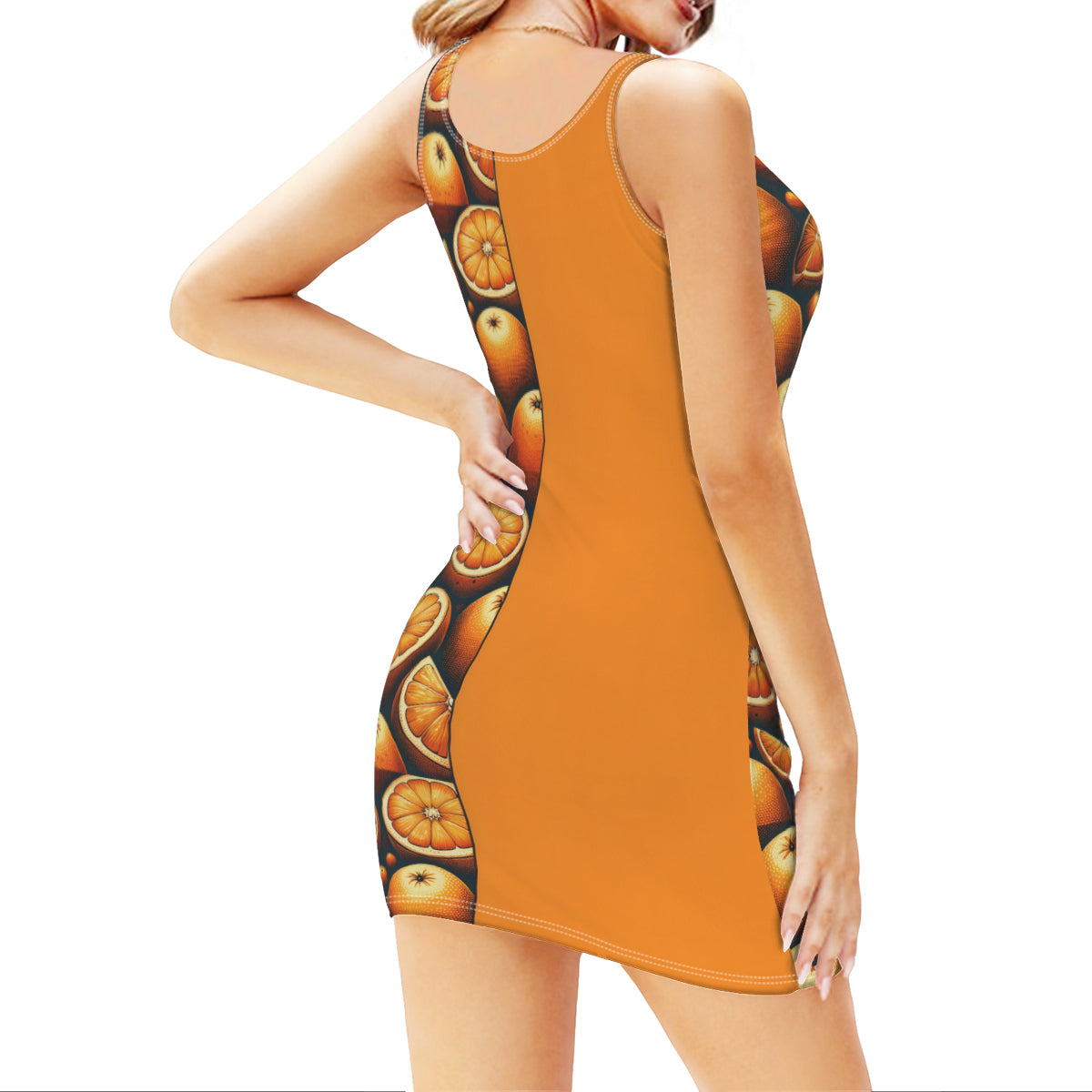Orange Sleeveless Slim-Fit Euro-Size Tank Slip Dress | Polyester