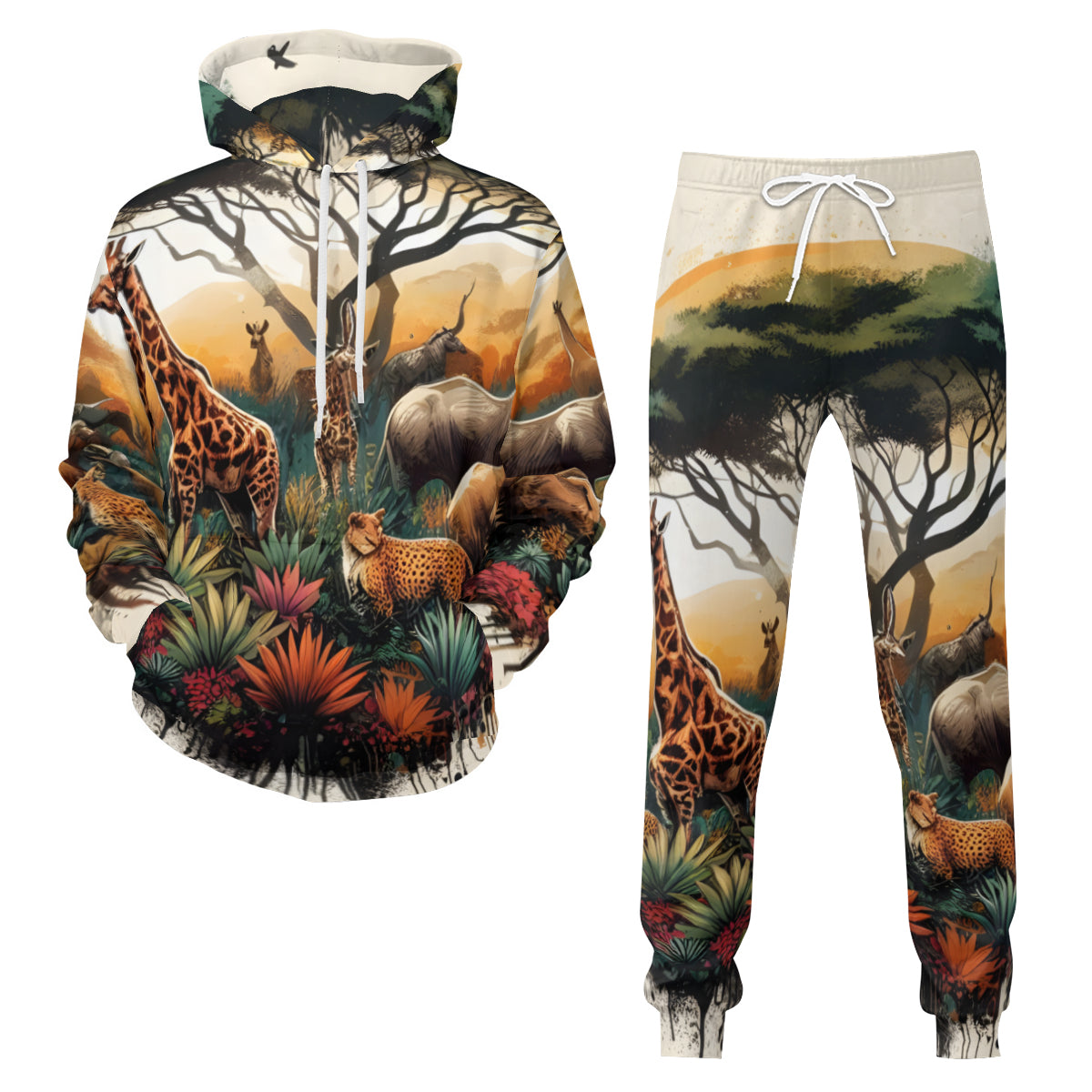 African Sunset Men's Adult Hoodie Set (Double-Layer Hood) | Health Fabric