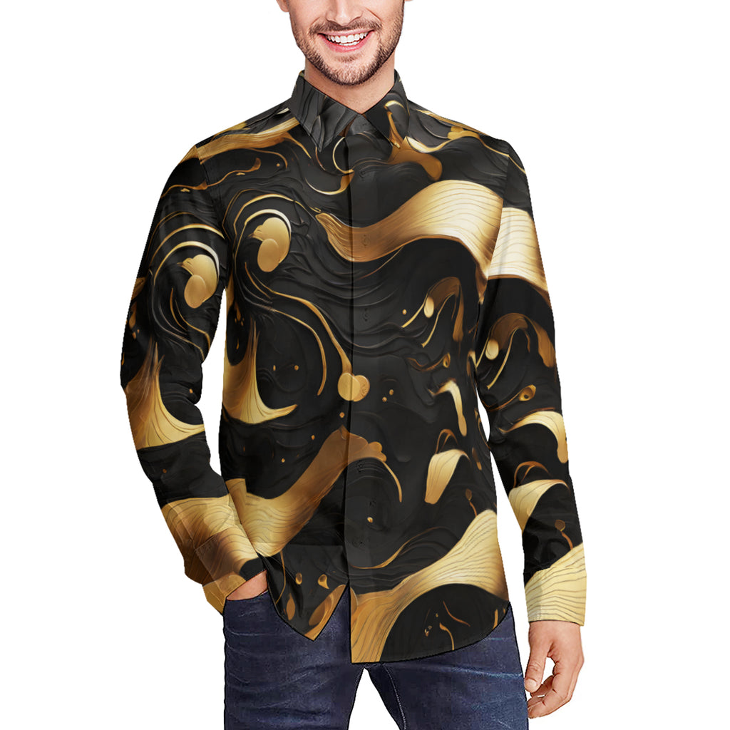 Abstract Elegance Men's Classic Long-Sleeved Shirt | Polyester