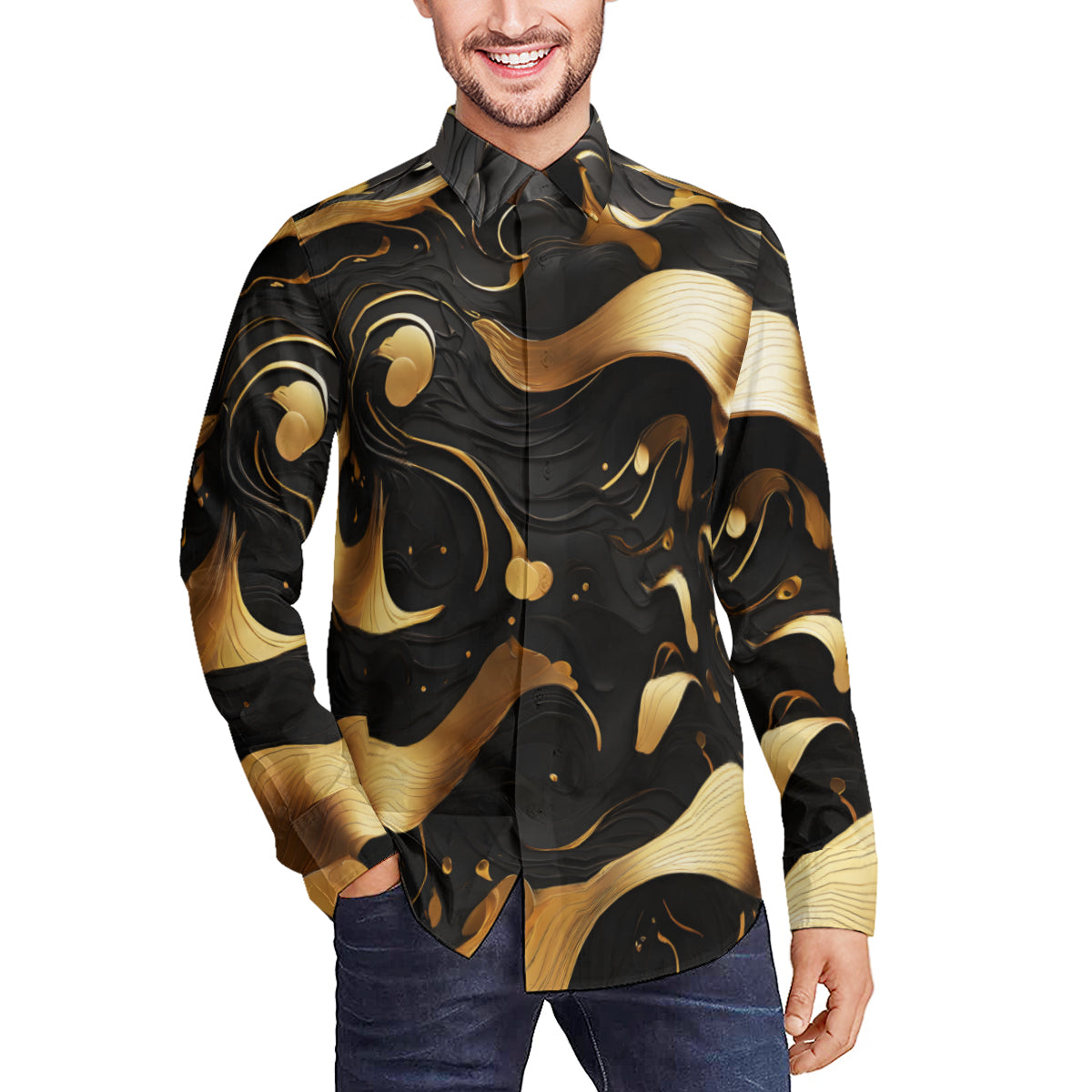 Abstract Elegance Men's Classic Long-Sleeved Shirt | Polyester