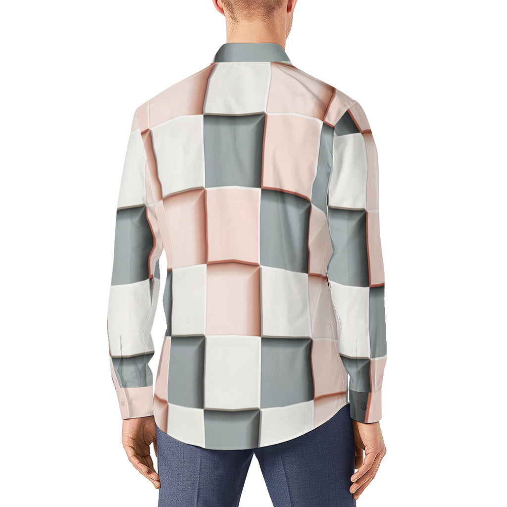 Abstract Square Men's Classic Long-Sleeved Shirt | Polyester