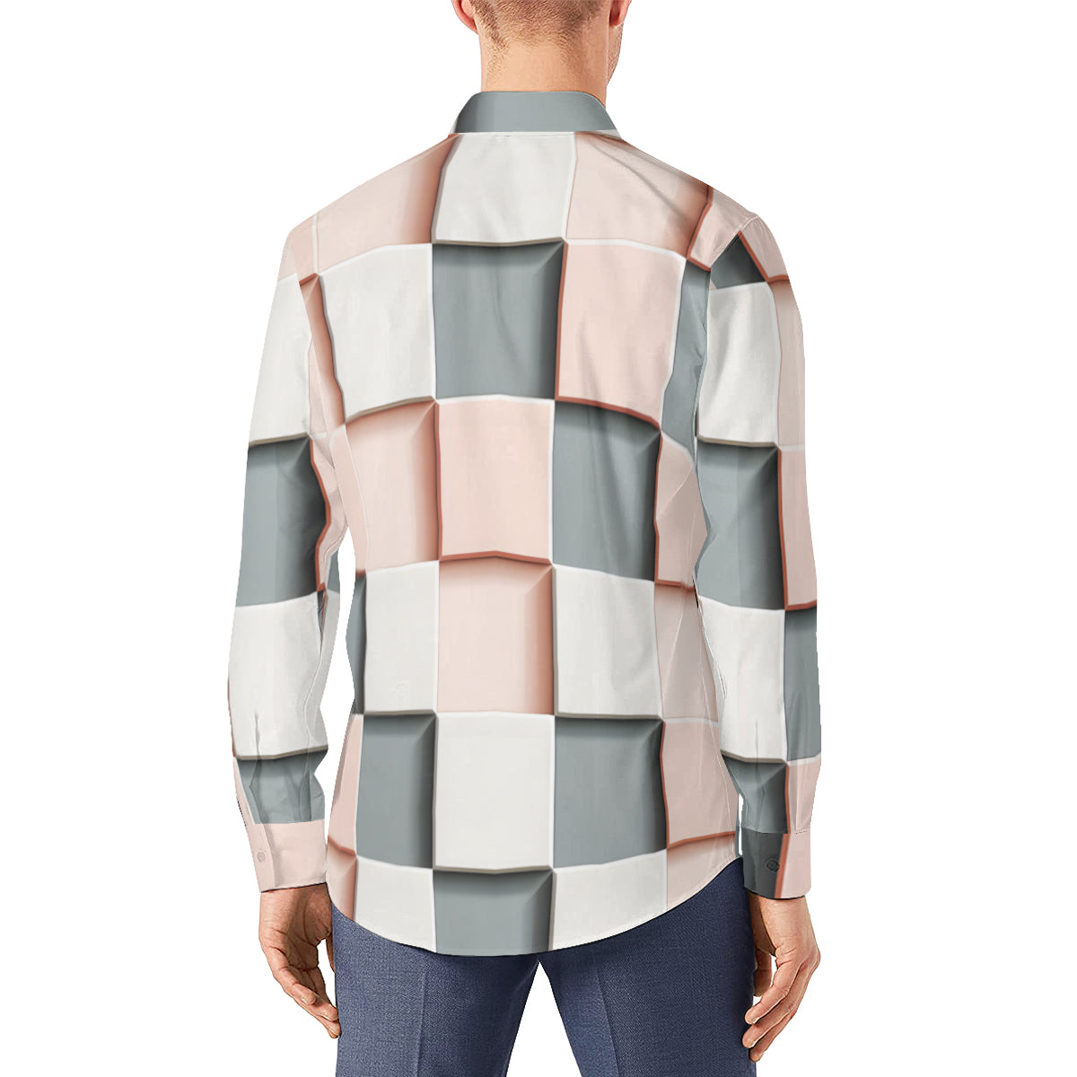 Abstract Square Men's Classic Long-Sleeved Shirt | Polyester
