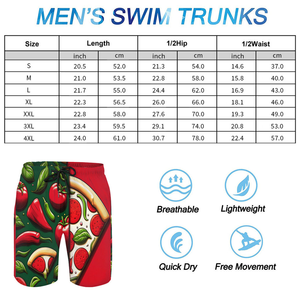 Pizza Men's Beach Shorts (Not Mesh Lined) | Polyester