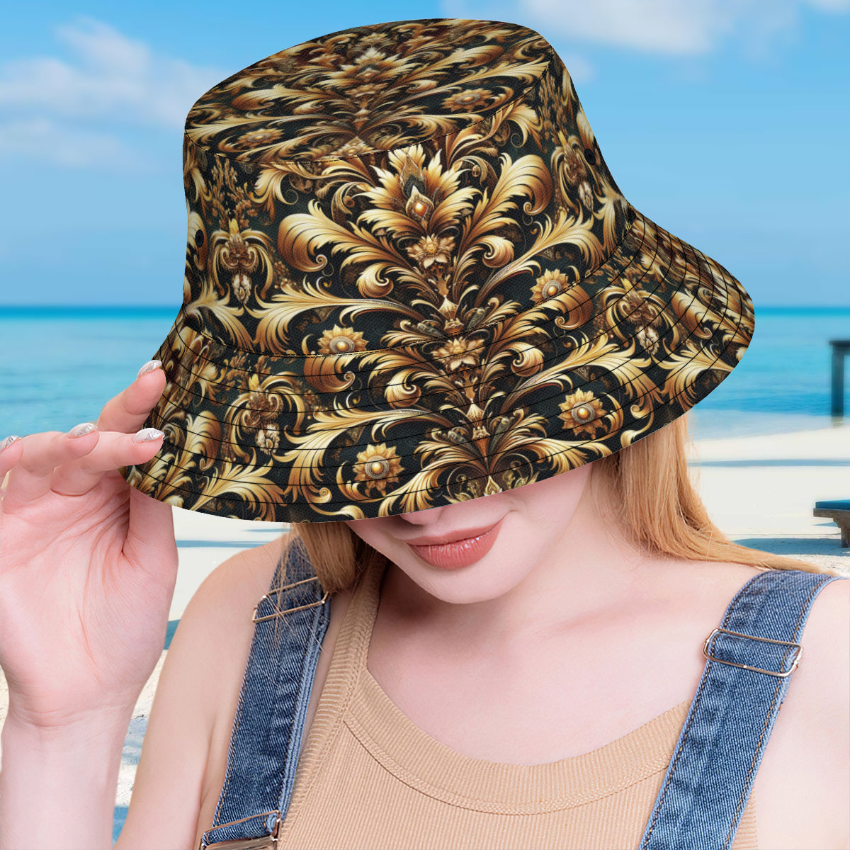 Golden Crown Double-Sided Unisex Polyester Bucket Hat