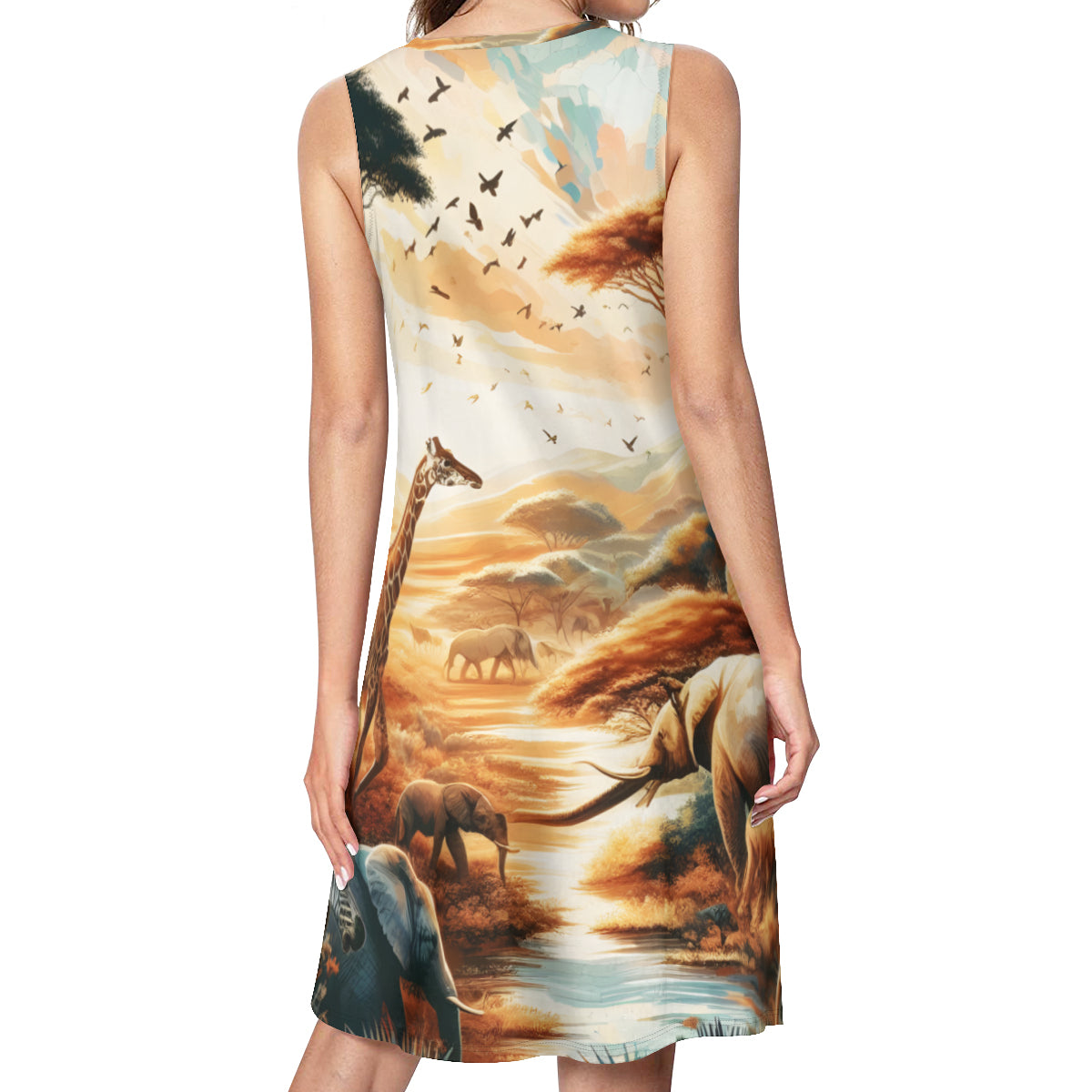 Animals And Sunset Women's Casual Dress | Polyester
