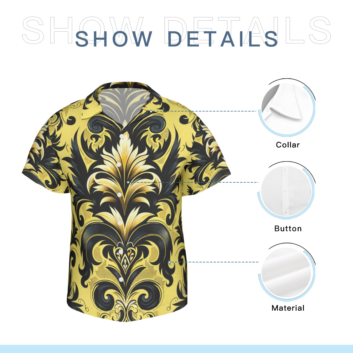 Yellow And Black Intricate Short Sleeves Men's Shirt