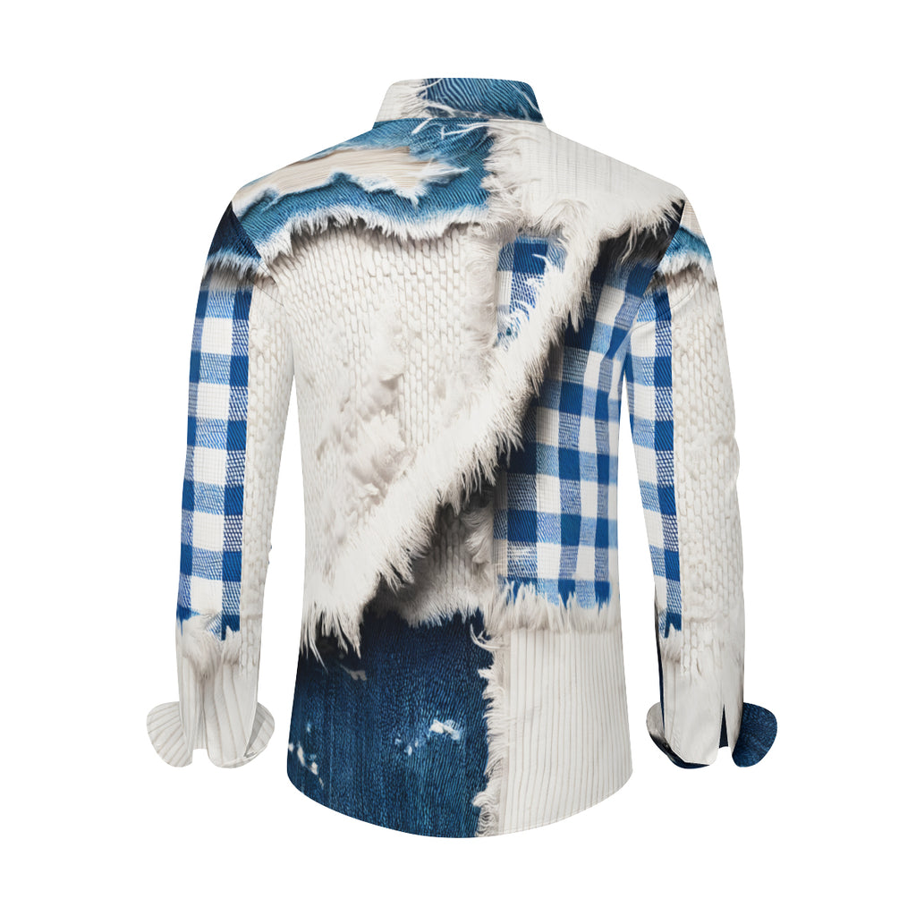 Textured Denim Long Sleeves Men's Shirt