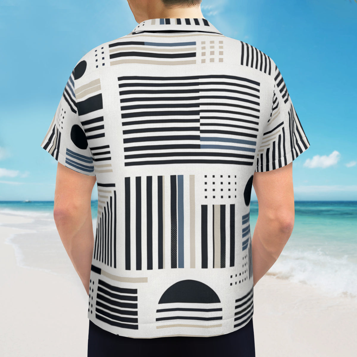 Minimalistic Black And White Short Sleeves Men's Shirt