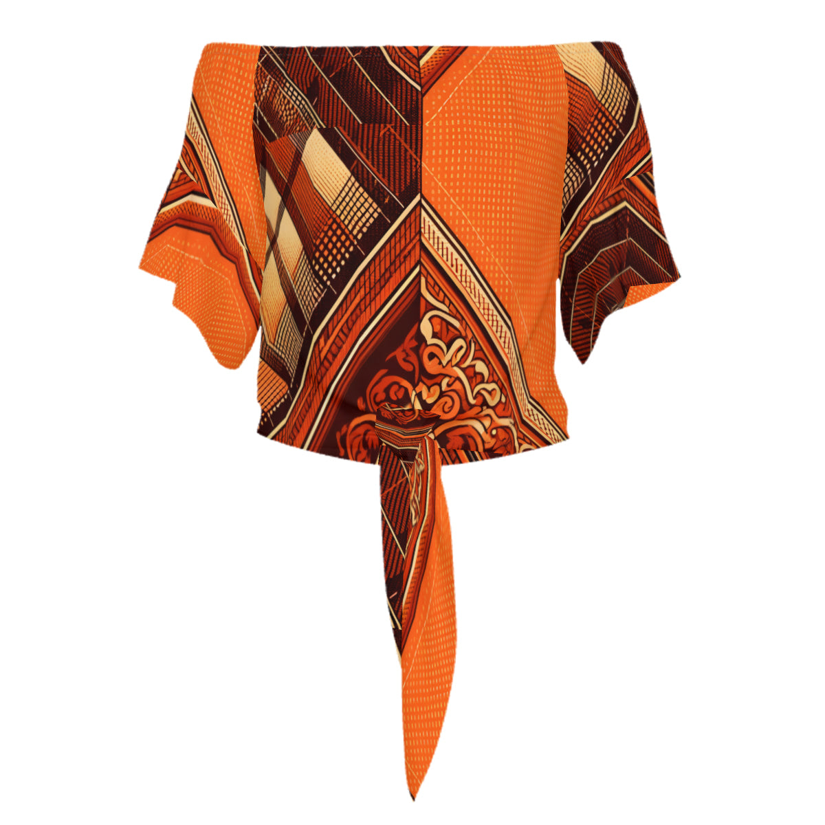 Orange Style One-Shoulder Tie Short Sleeves