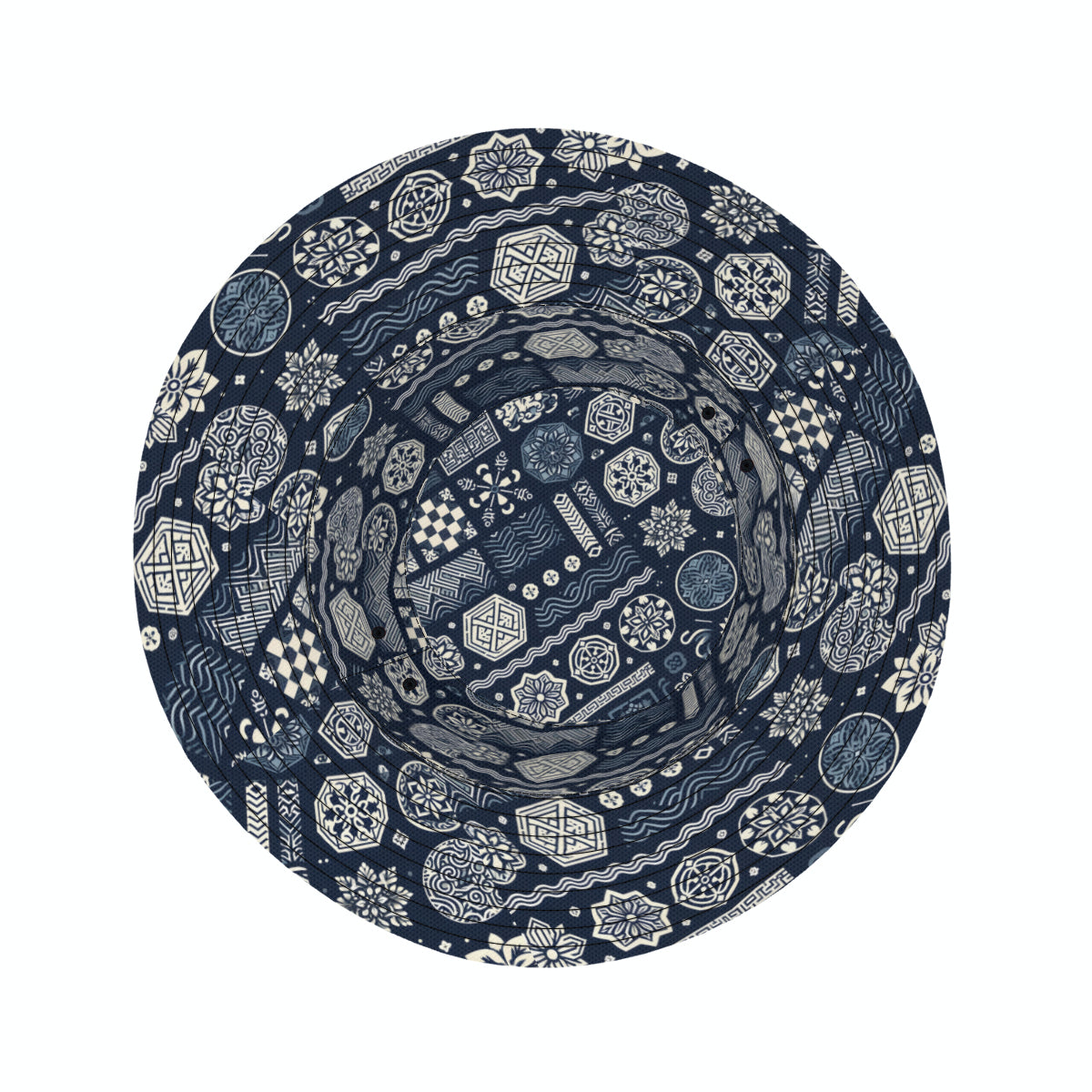 Navy Blue Geometric Shapes Double-Sided Unisex Polyester Bucket Hat