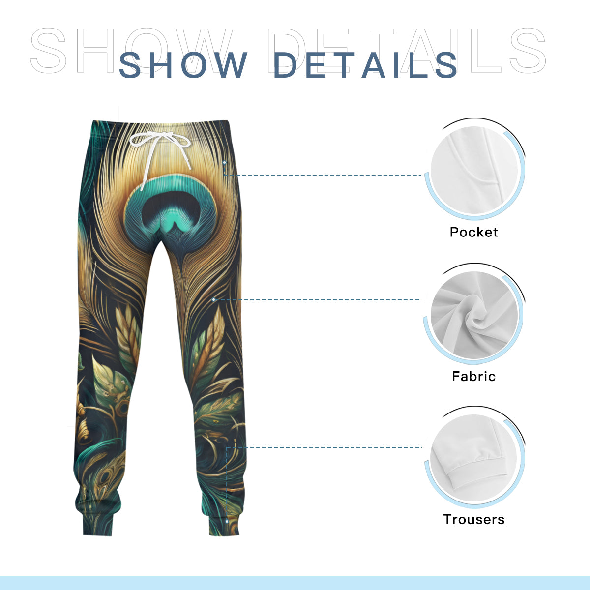 Peacock Men's Adult Hoodie Set (Double-Layer Hood) | Health Fabric