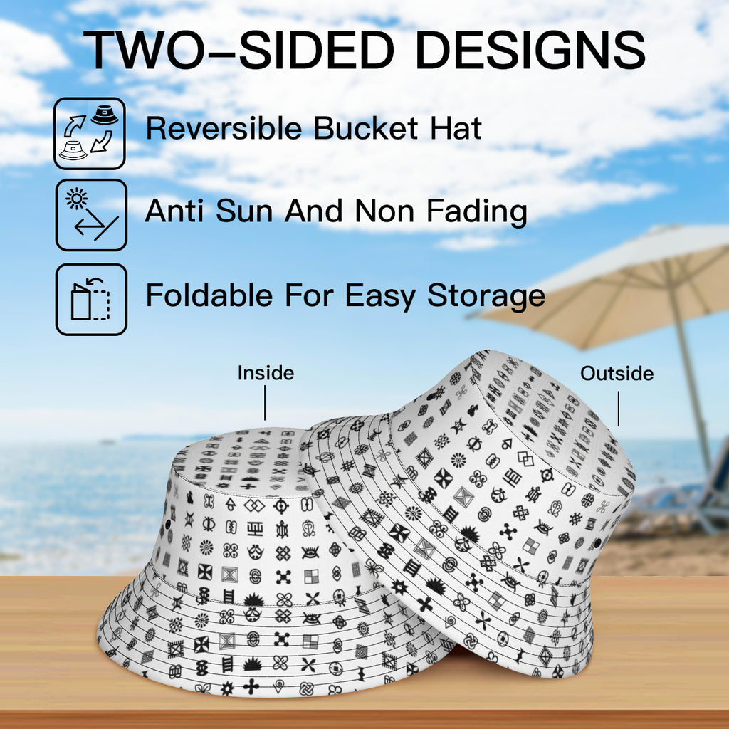 Adinkra Sysmbols Double-Sided Unisex Polyester Bucket Hat