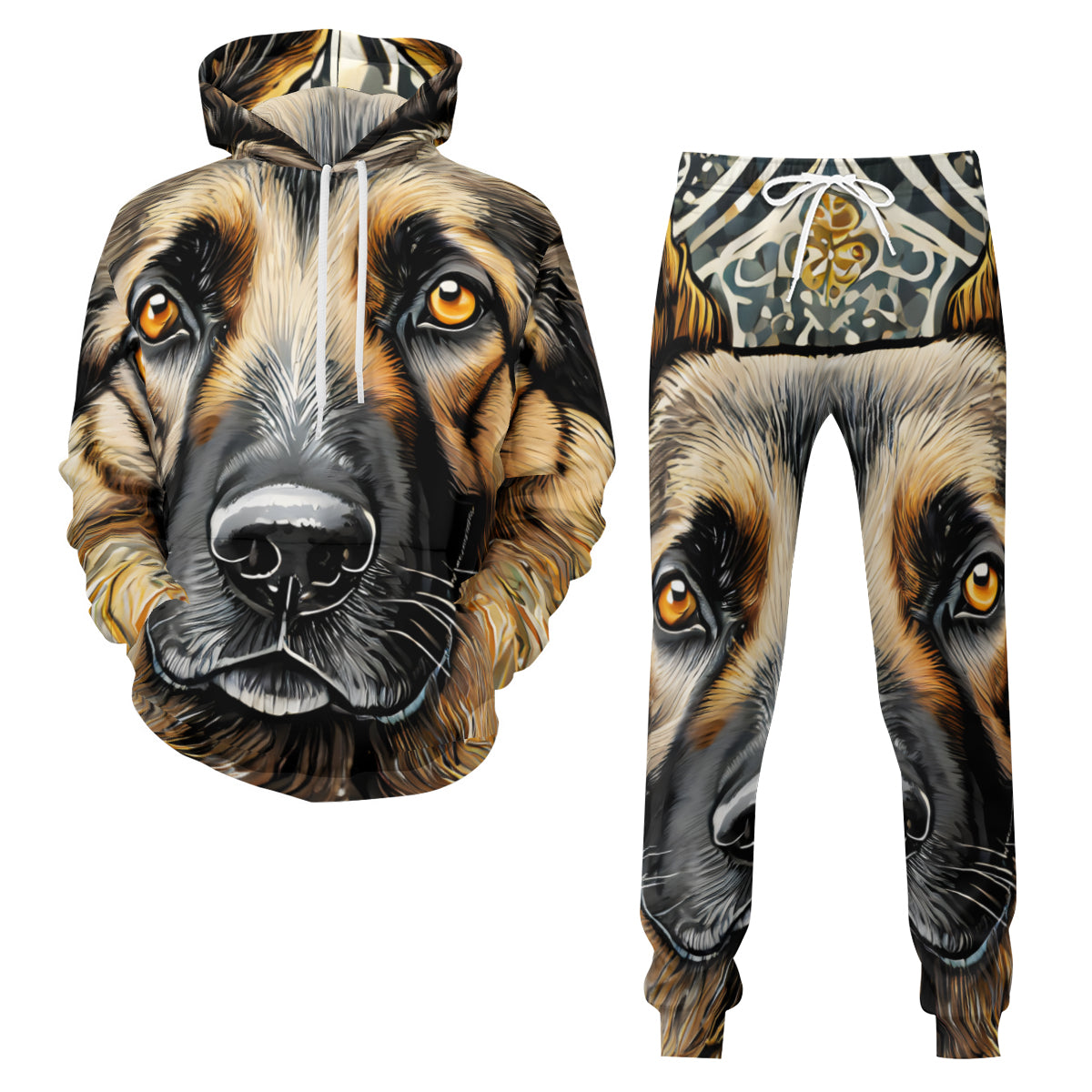German Shepherd Dog Men's Adult Hoodie Set (Double-Layer Hood) | Health Fabric