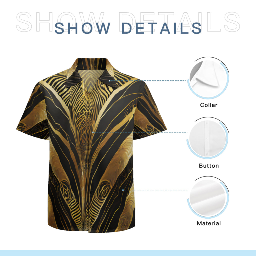 Elegant Black And Gold Short Sleeves Men's Shirt
