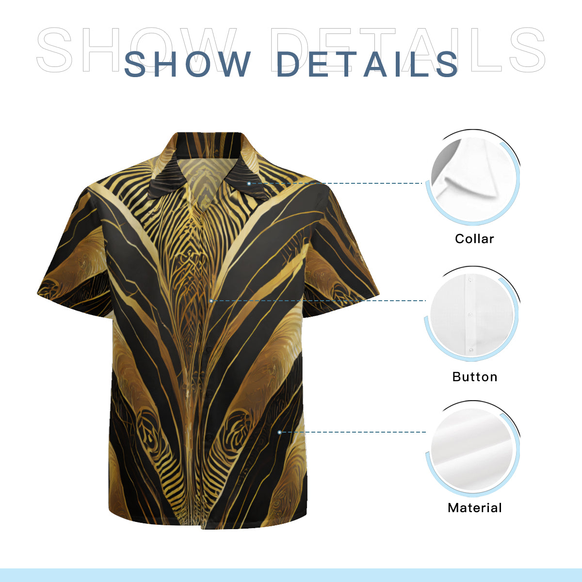 Elegant Black And Gold Short Sleeves Men's Shirt