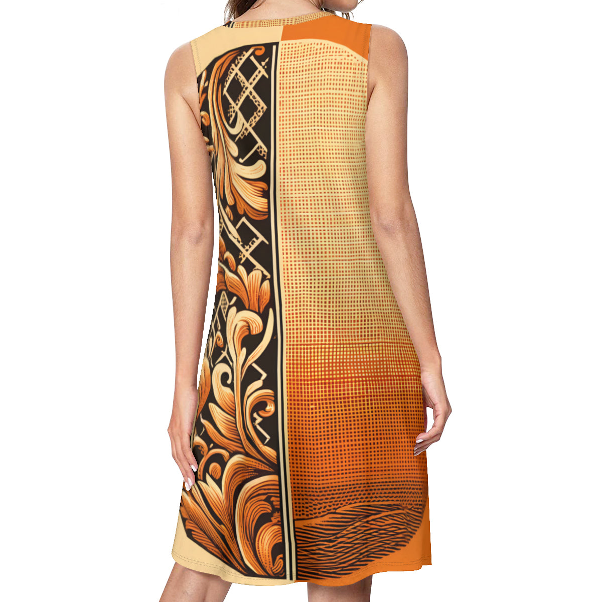 Orange Check Women's Casual Dress | Polyester