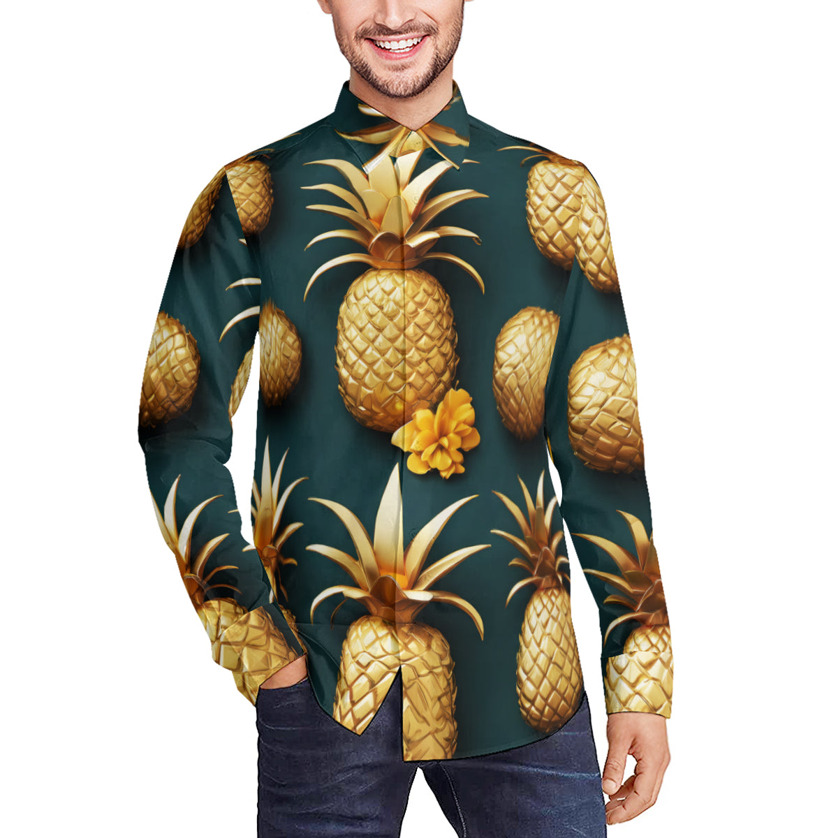 Pineapple Men's Classic Long-Sleeved Shirt | Polyester