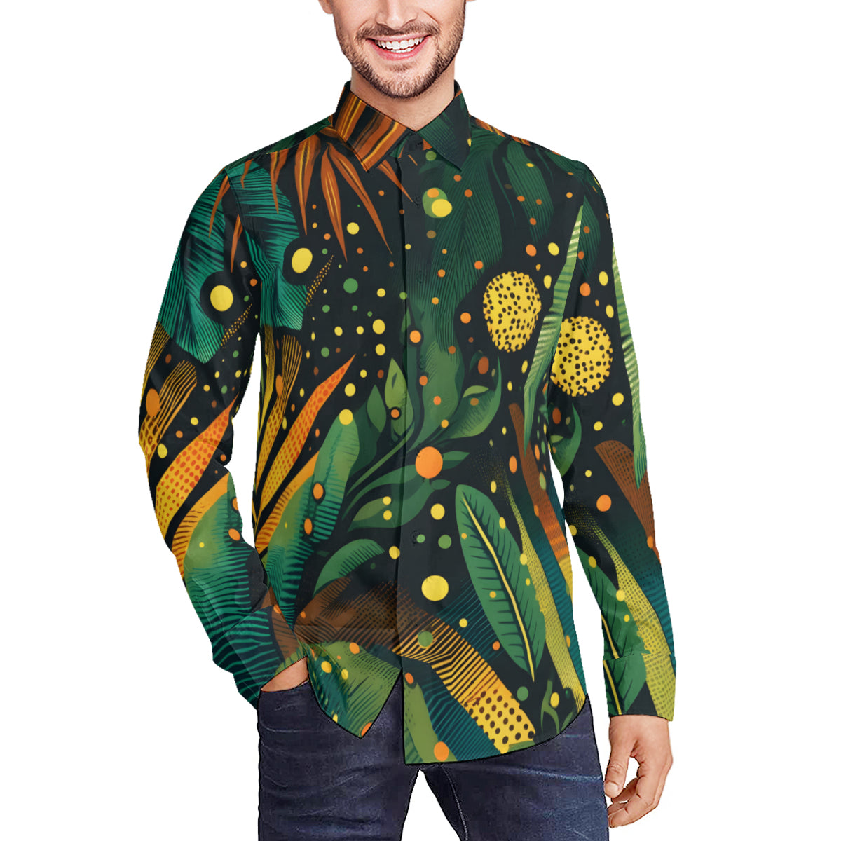 Tropical Design Long Sleeves Men's Shirt
