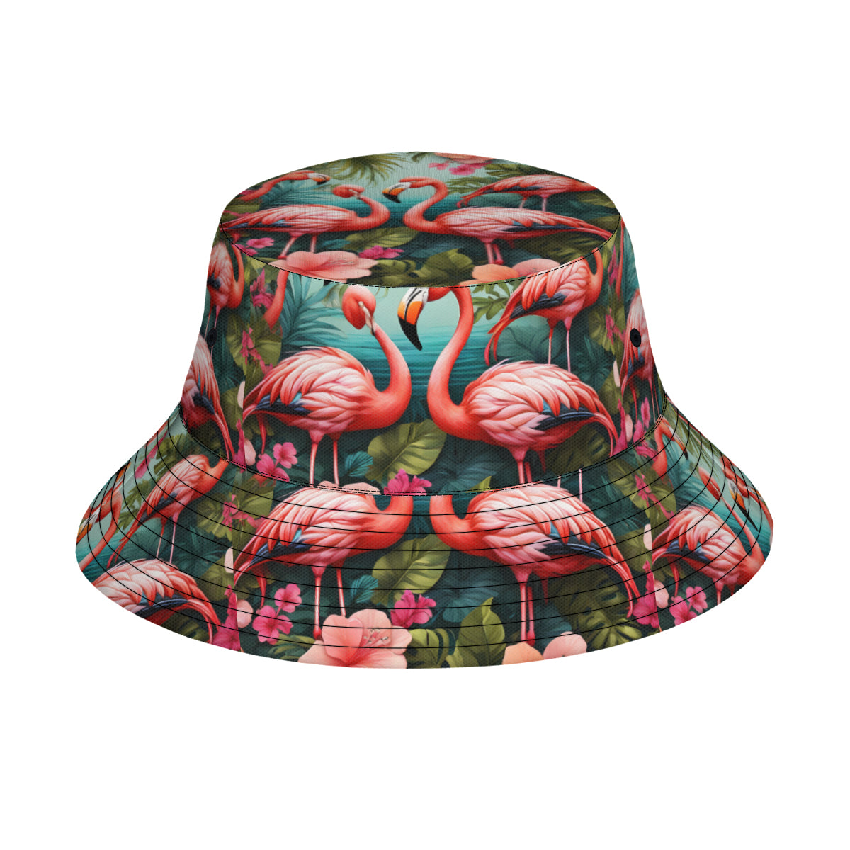 Pink Flamingo Double-Sided Unisex Polyester Bucket Hat