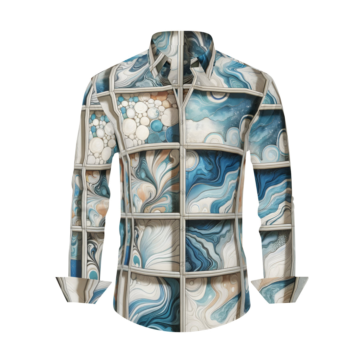 Window Pane Design Long Sleeves Men's Shirt