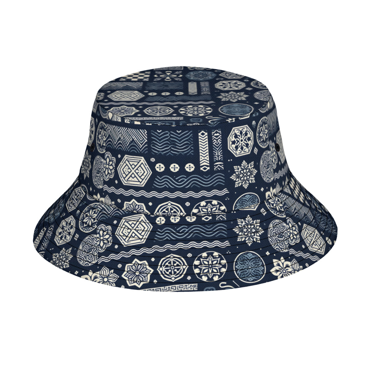 Navy Blue Geometric Shapes Double-Sided Unisex Polyester Bucket Hat