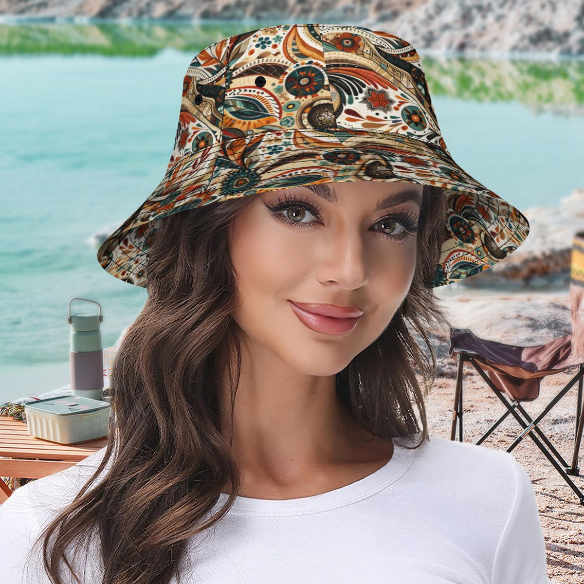 Abstract Brown Double-Sided Unisex Polyester Bucket Hat