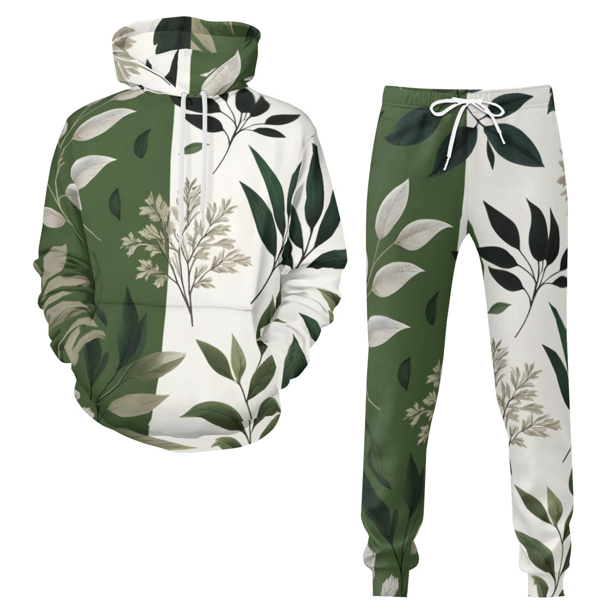 Olive Botanical Design Men's Adult Hoodie Set (Double-Layer Hood) | Health Fabric