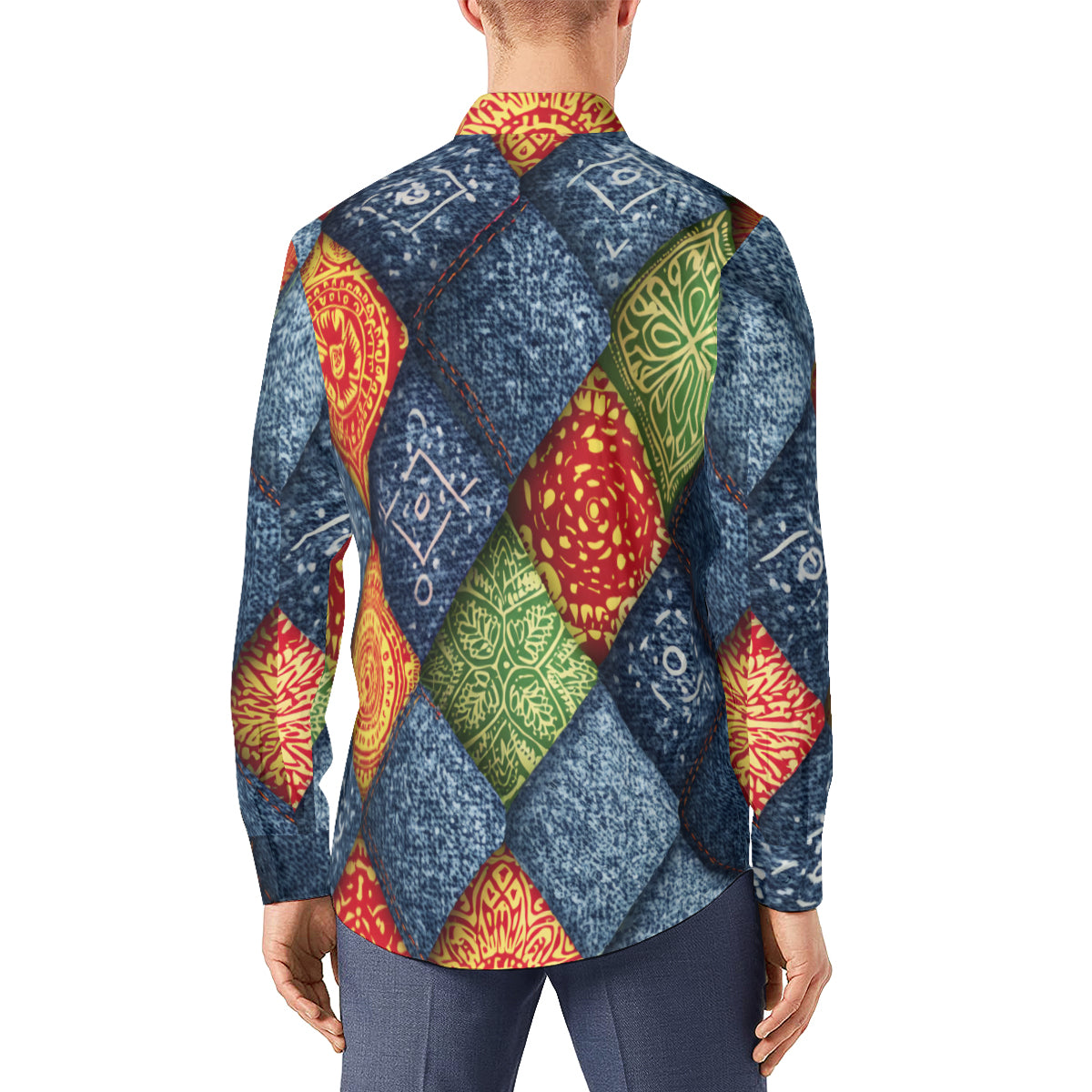 Abstract Denim Classic Long Sleeves Men's Shirt