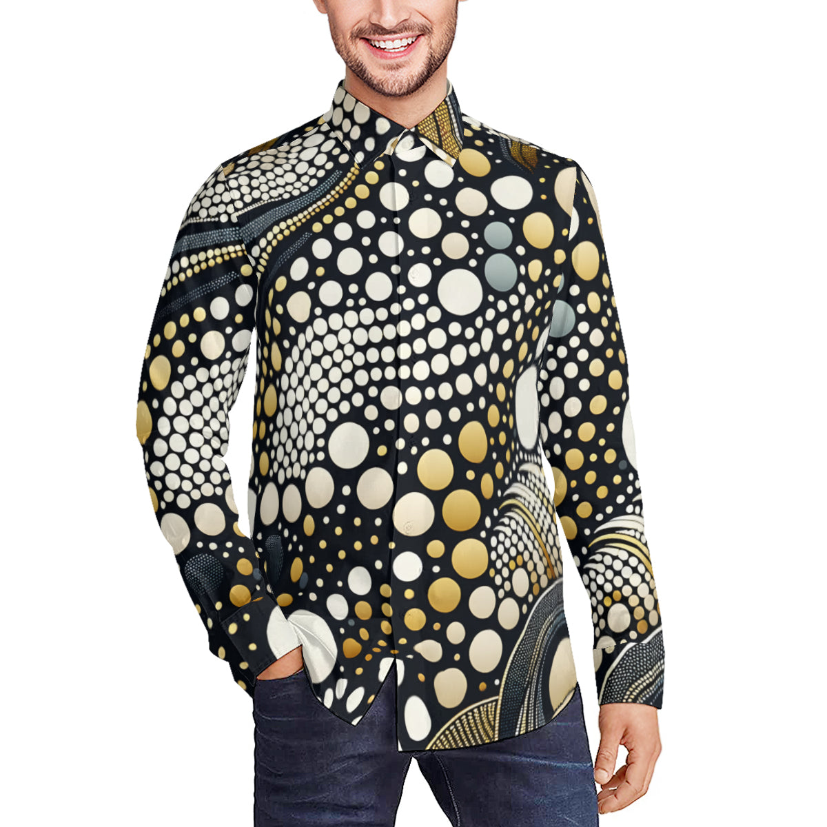 Abstract Dotted Long Sleeves Men's Shirt