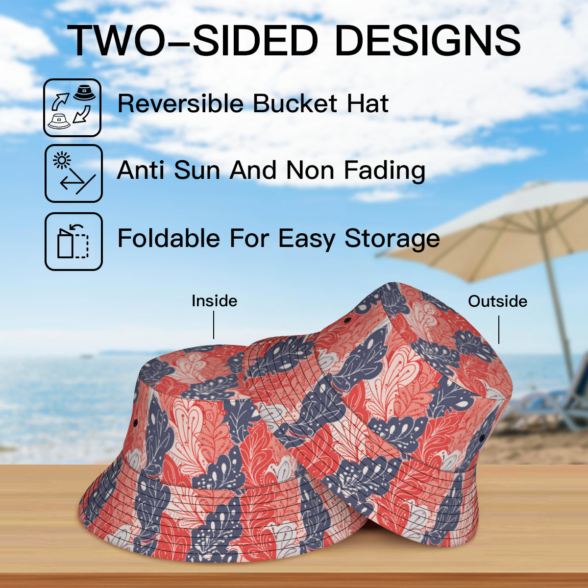 Abstract Denim Double-Sided Unisex Polyester Bucket Hat
