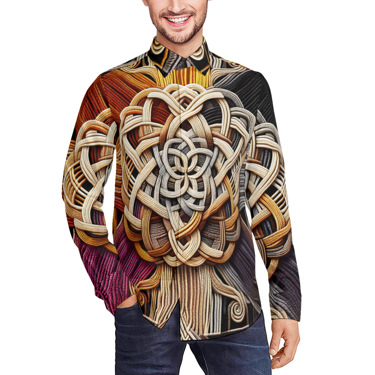 Interwoven Thread Design Men's Classic Long-Sleeved Shirt | Polyester