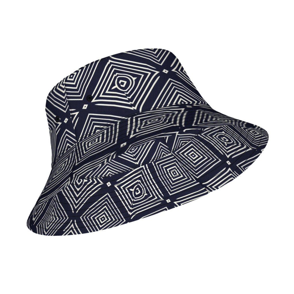 Navy Blue Geometric Shapes Double-Sided Unisex Polyester Bucket Hat