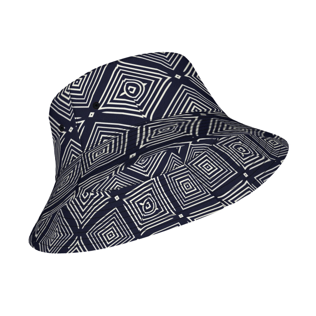 Navy Blue Geometric Shapes Double-Sided Unisex Polyester Bucket Hat