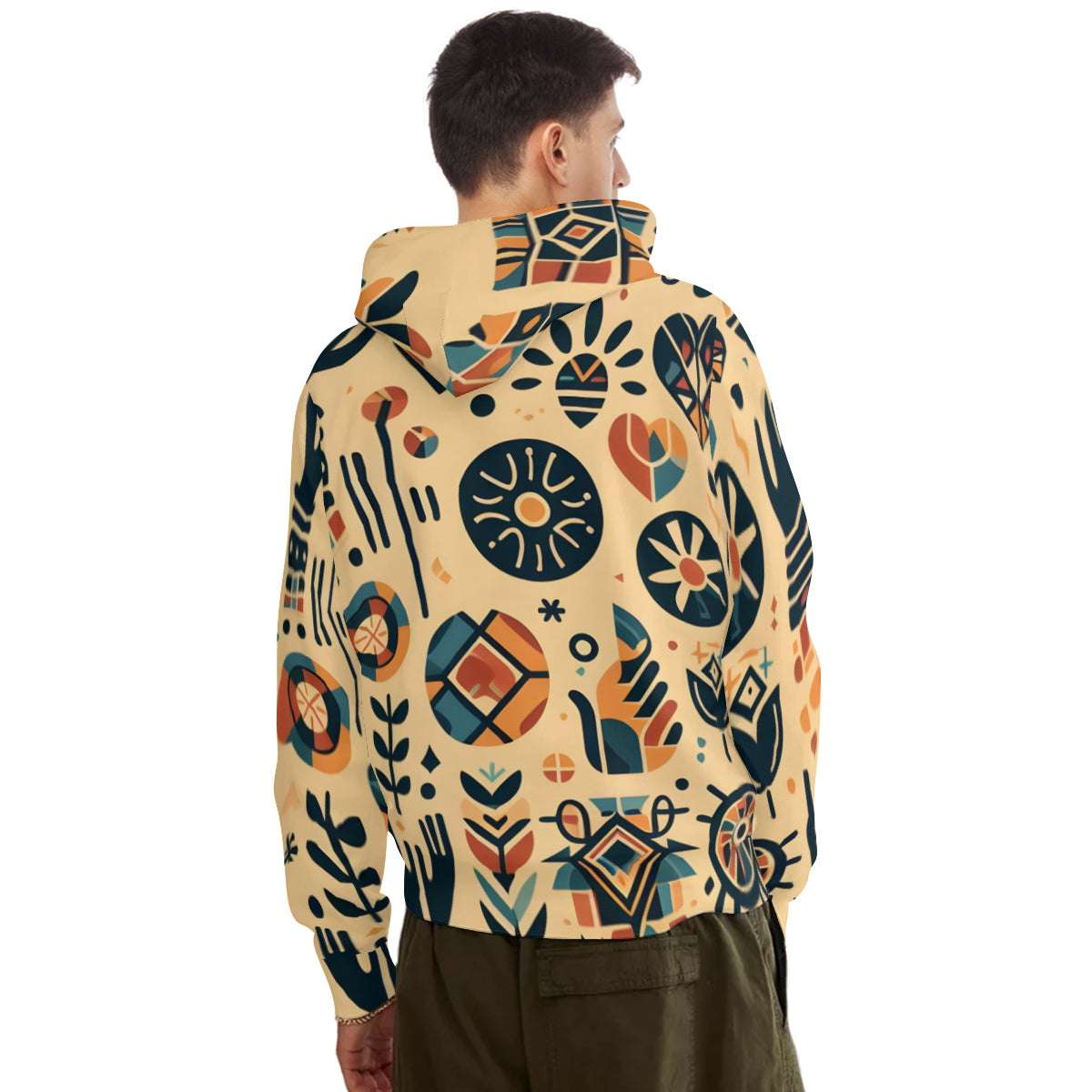African Motifs Men's Adult Hoodie Set (Double-Layer Hood) | Health Fabric
