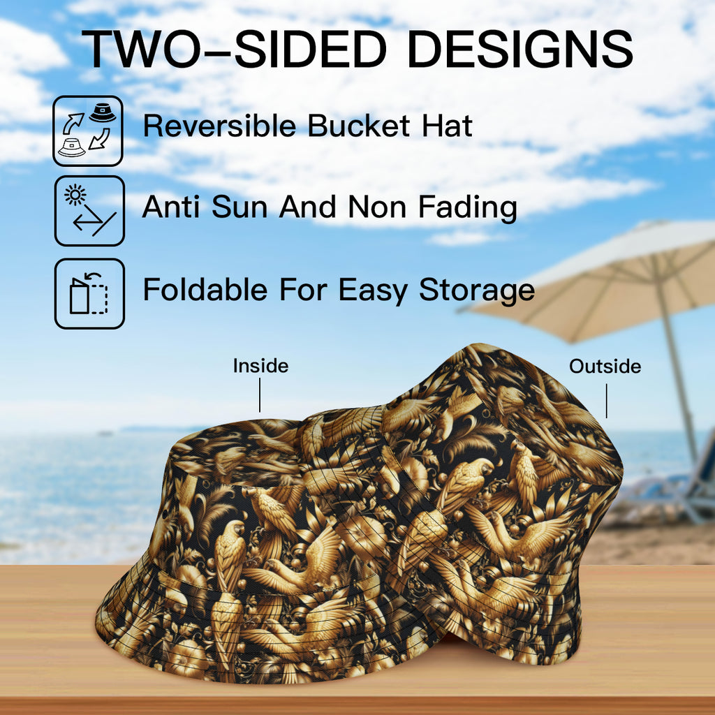 Golden Parrots Double-Sided Unisex Polyester Bucket Hat