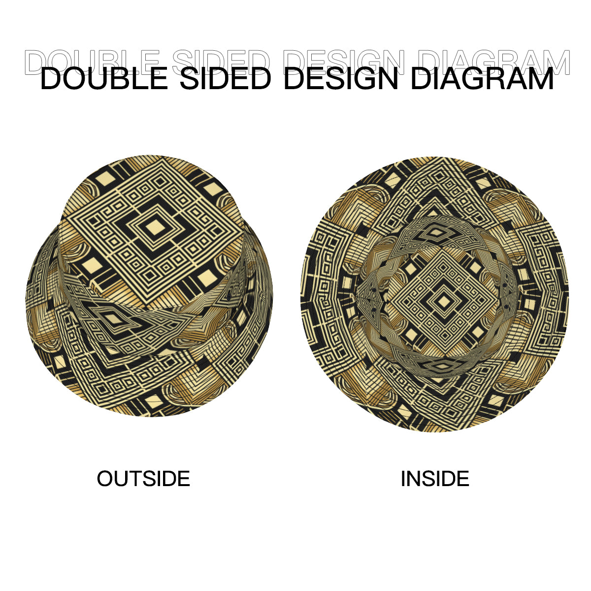 Golden Geometric Shapes Double-Sided Unisex Polyester Bucket Hat