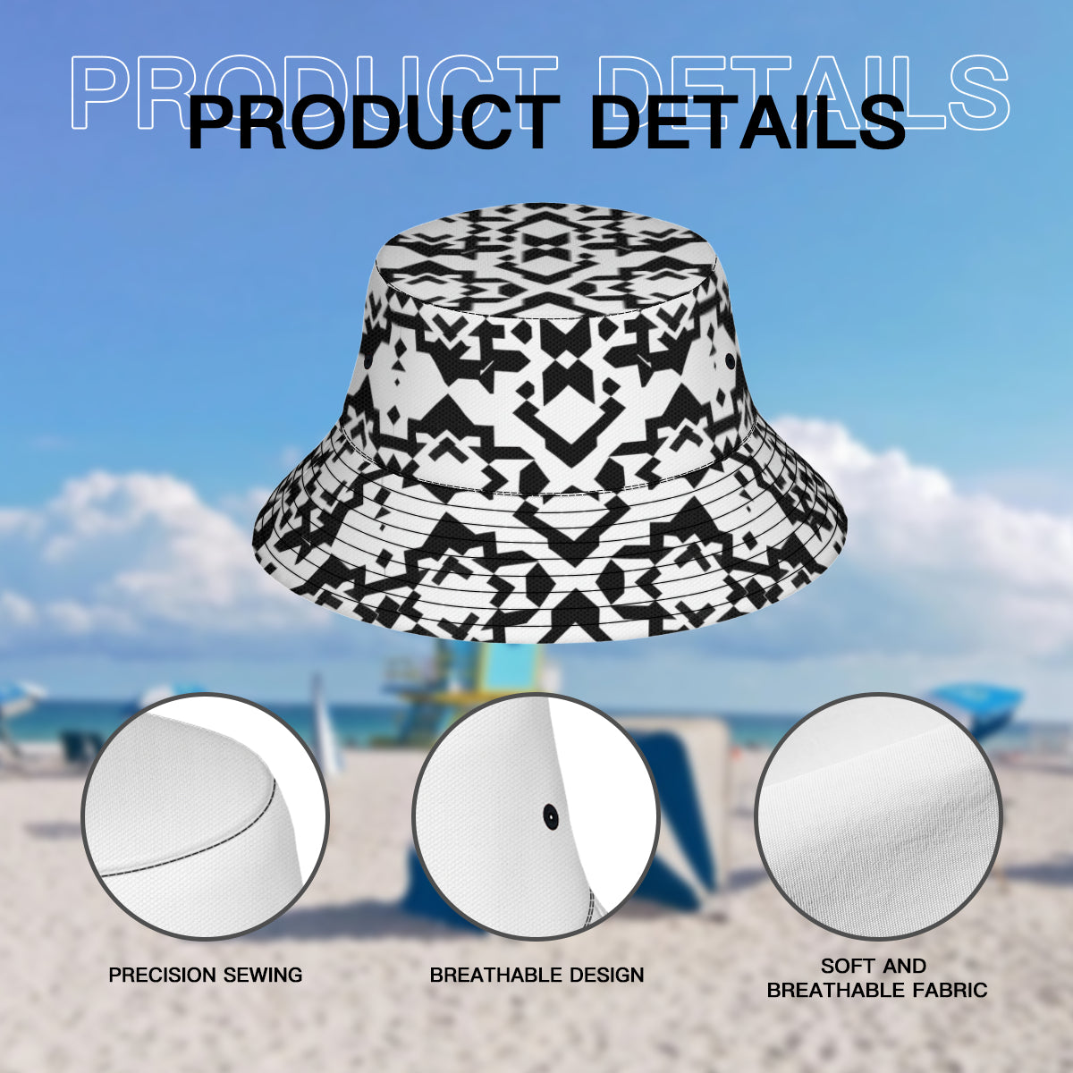 Black And White Double-Sided Unisex Polyester Bucket Hat