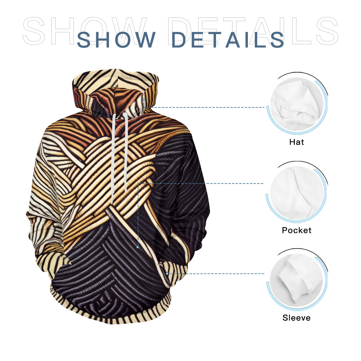 Interwoven Design Men's Adult Hoodie Set (Double-Layer Hood) | Health Fabric