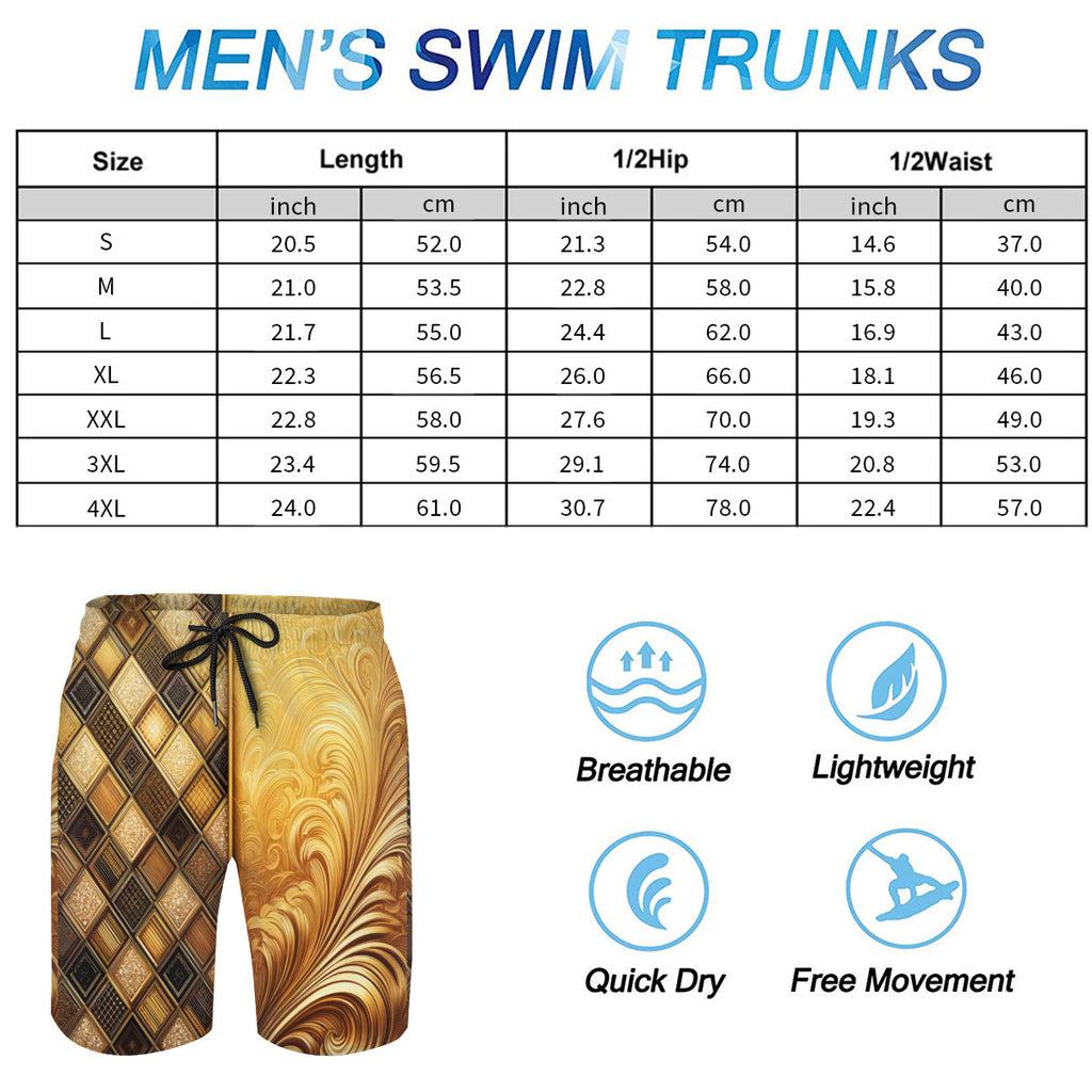 Elegant Gold Men's Beach Shorts (Not Mesh Lined) | Polyester