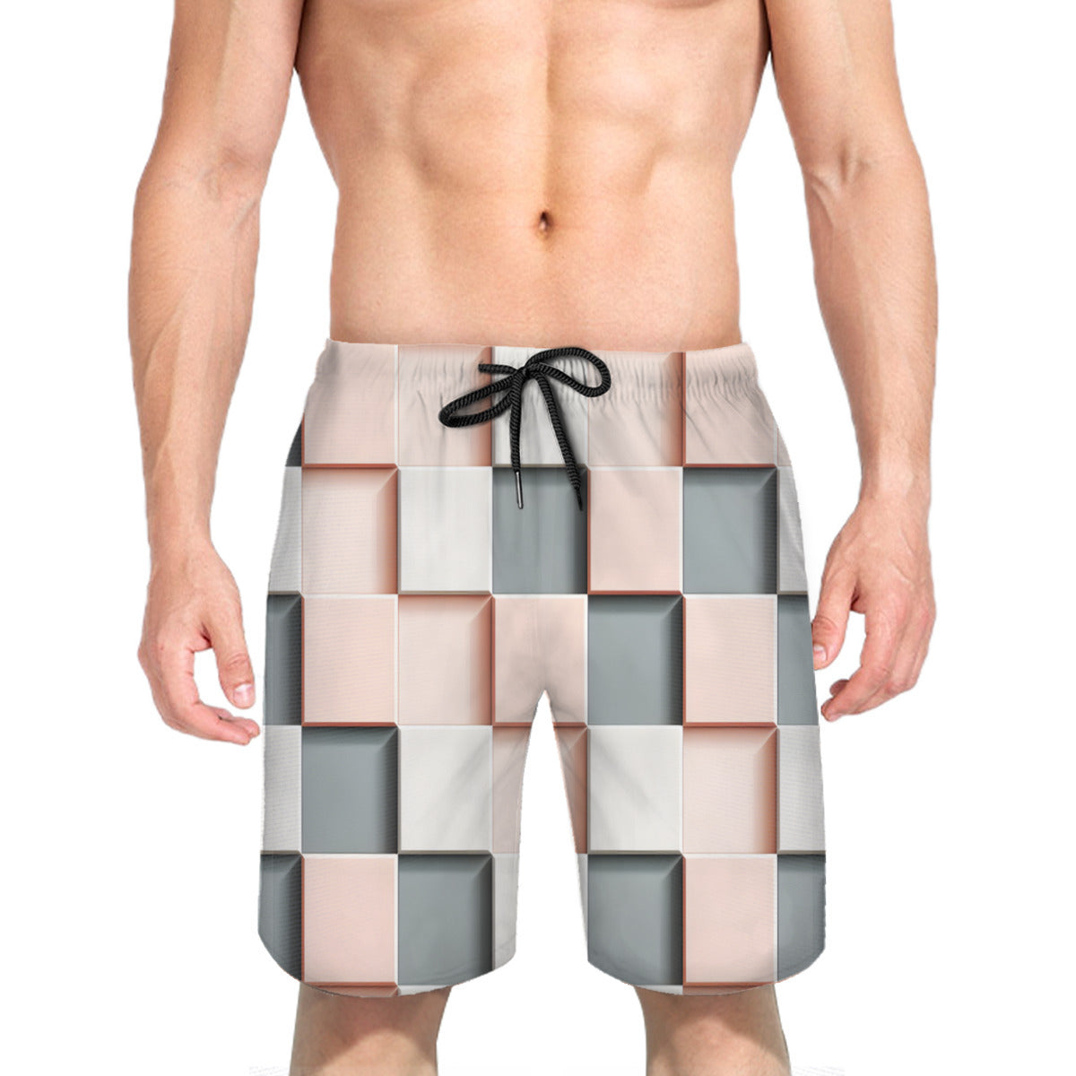 Abstract Square Men's Beach Shorts (Not Mesh Lined) | Polyester