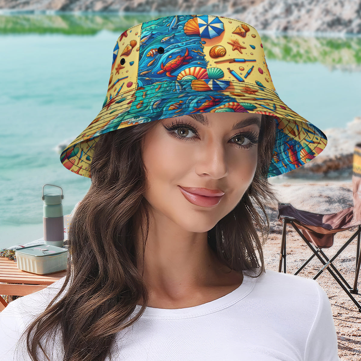 Ocean And Beach Double-Sided Unisex Polyester Bucket Hat