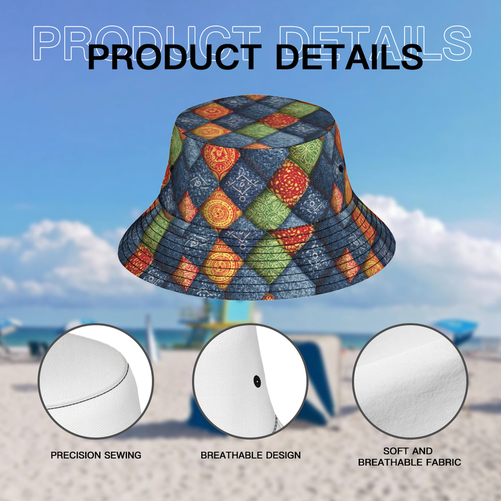 Abstract Denim Double-Sided Unisex Polyester Bucket Hat