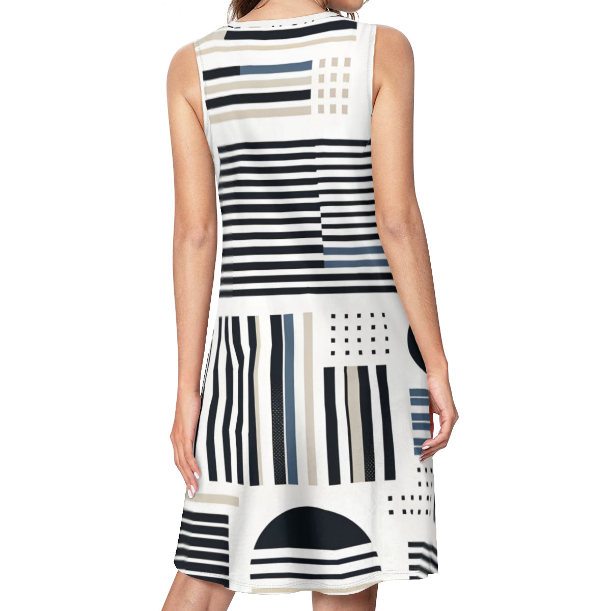 Minimal Black And White Women's Casual Dress | Polyester