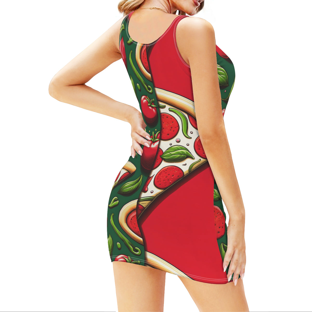 Pizza Sleeveless Slim-Fit Euro-Size Tank Slip Dress | Polyester