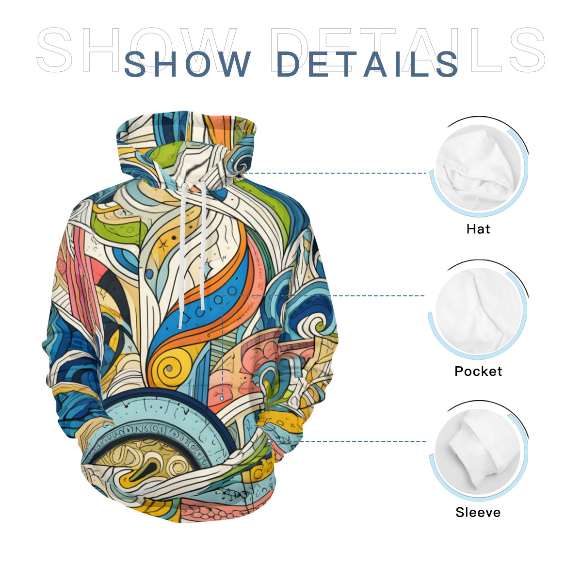 Abstract Floral Men's Adult Hoodie Set (Double-Layer Hood) | Health Fabric
