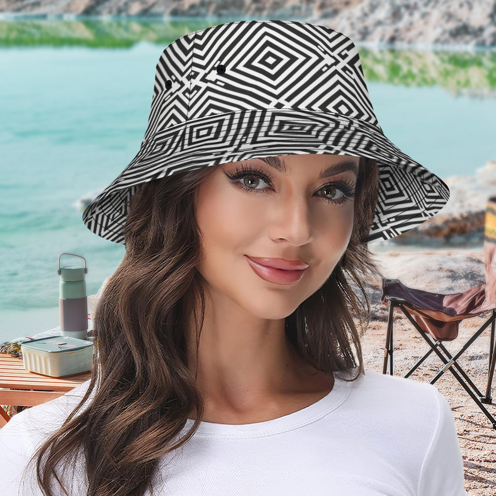 Black Geometric Shapes Double-Sided Unisex Polyester Bucket Hat